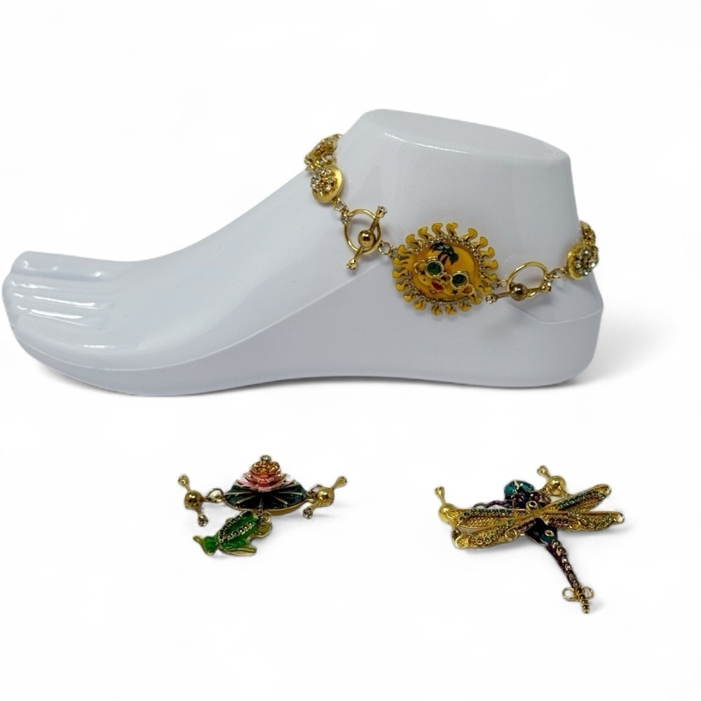 Lunch at the Ritz Anklet with Sun, Dragonfly, and Frog Lily Pad Charms